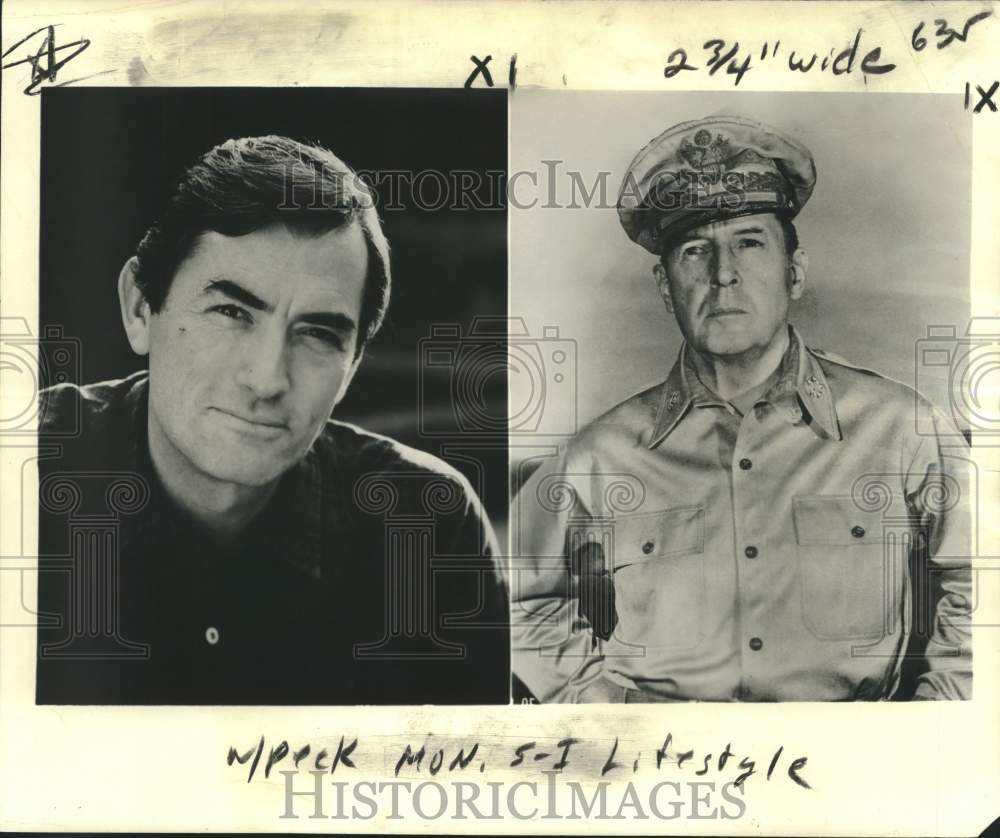 1976 Press Photo Actor Gregory Peck stars as General Douglas MacArthur - Historic Images