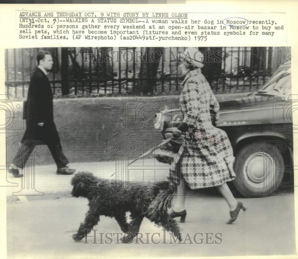 1975 A woman walks her dog across the street in Moscow, Russia - Historic Images