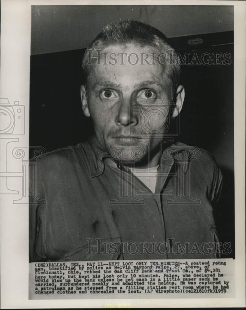 1959 Press Photo Dallas-Melvin Raymond Paige robbed the Oak Cliff Bank and Trust - Historic Images