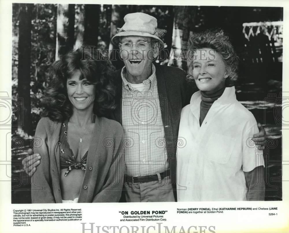 1981 Press Photo Katharine Hepburn, Henry & Jane Fonda star in "On Golden Pond" - Historic Images