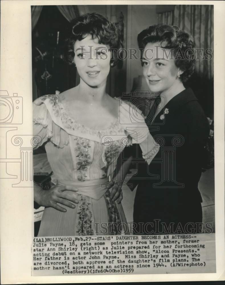 1959 Press Photo Former Star Ann Shirley &amp; Daughter Julie Payne, Debuting Actor - Historic Images