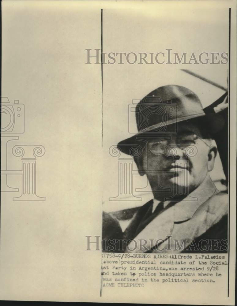 1951 Press Photo Argentinian Presidential Candidate Alfredo L. Palacios - Historic Images