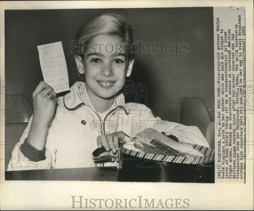 1959 Actress Evelyn Rudie with Note She Forgot to Leave for Mom-Historic Images