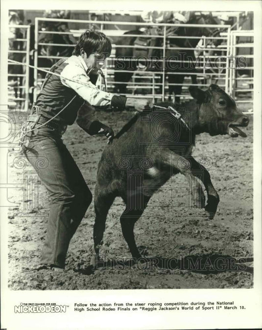 1984 Press Photo Steer Roping on "Reggie Jackson's World of Sport II" - Historic Images