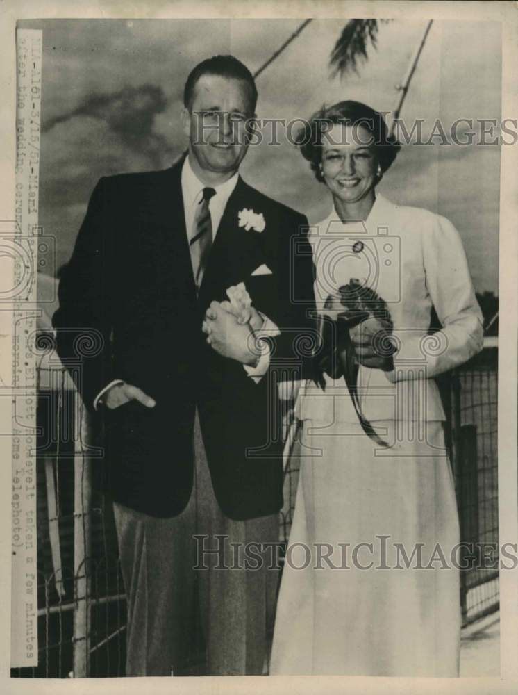 1951 Mr. &amp; Mrs. Elliott Roosevelt Wed, Miami Beach-Historic Images