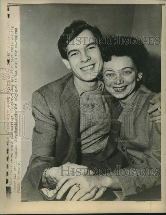 1954 Press Photo Singer Johnnie Ray & Wife Marilyn - Historic Images