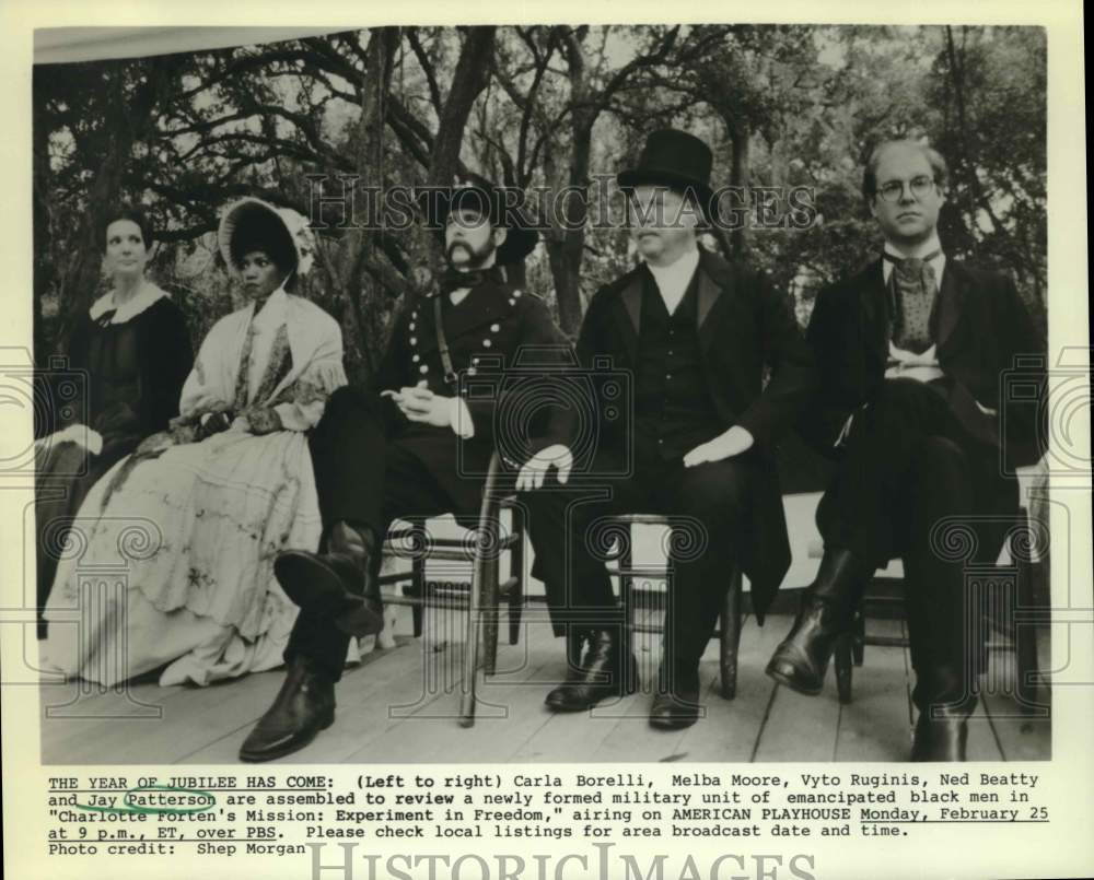 1985 Press Photo The &quot;Charlotte Forten&#39;s Mission: Experiment in Freedom&quot; cast - Historic Images