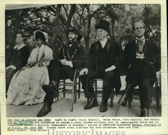 1985 Press Photo The "Charlotte Forten's Mission: Experiment in Freedom" cast - Historic Images