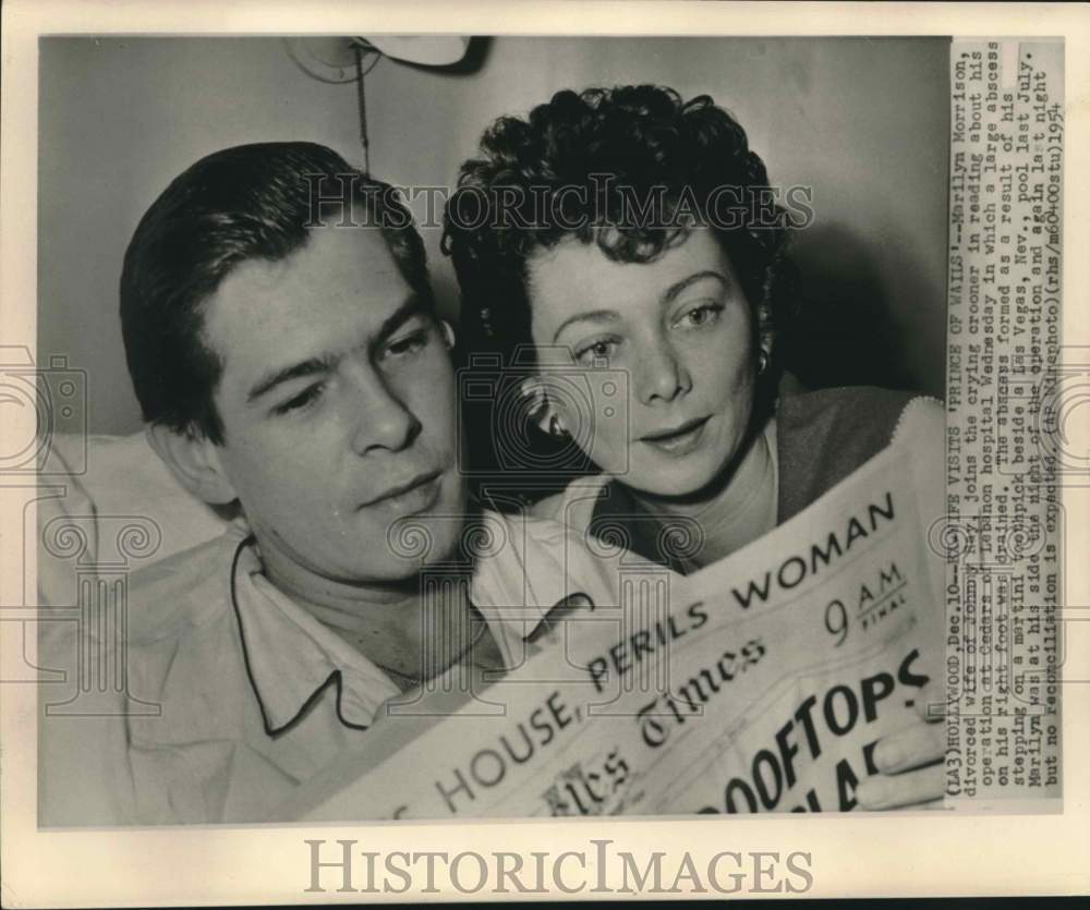 1954 Press Photo Marilyn Morrison and Johnny Ray at Cedars of Lebanon hospital. - Historic Images