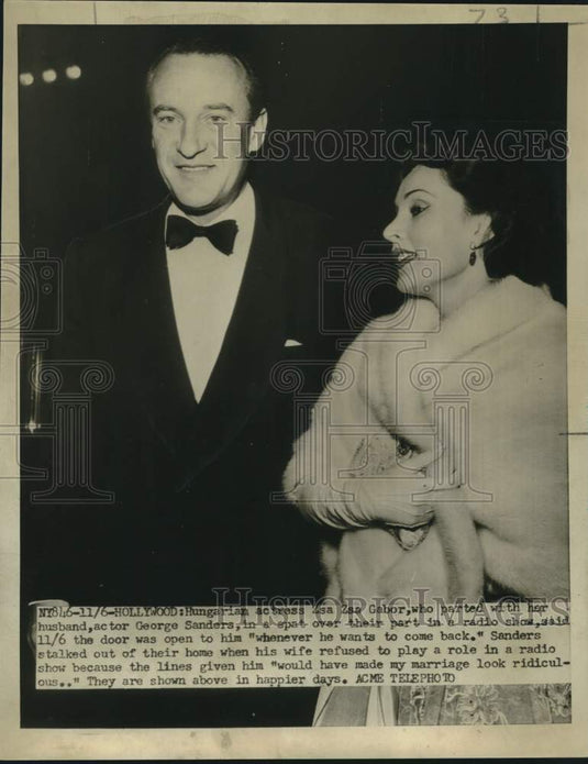 1951 Press Photo Husband & Wife Actors George Sanders, Zsa Zsa Gabor, Hollywood - Historic Images
