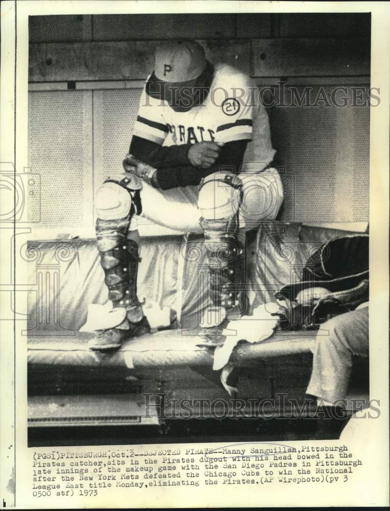 1973 Press Photo Pittsburgh Pirates Baseball Catcher Manny Sanguillen Dejected - Historic Images