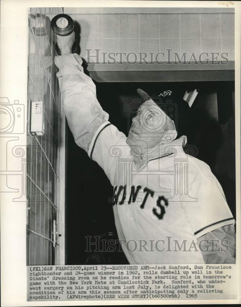 1965 Giants Baseballer Jack Sanford Readies Injured Arm for Play-Historic Images