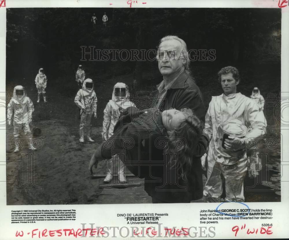 1984 Press Photo Actors George C. Scott, Drew Barrymore in "Firestarter" - Historic Images