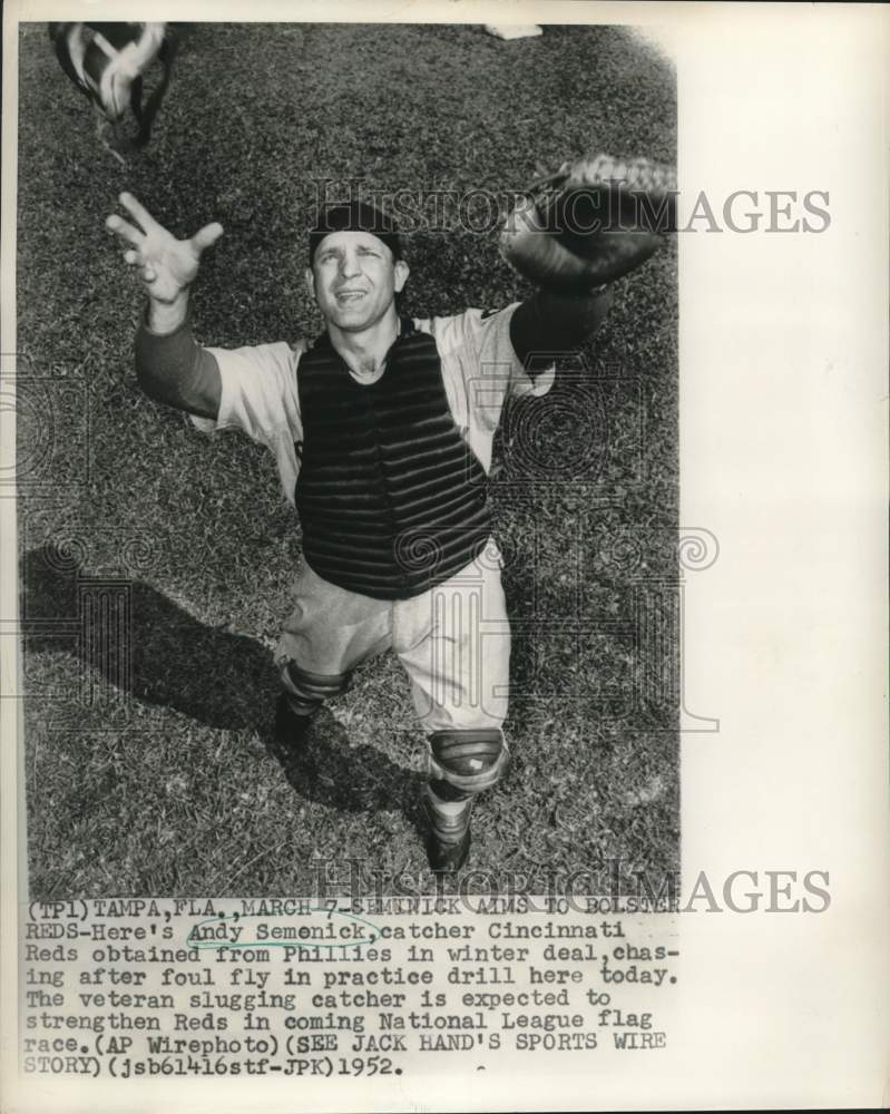 1952 Press Photo Cincinnati Reds Baseball Catcher Andy Seminick. Tampa - Historic Images