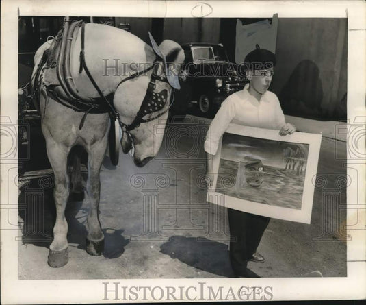 1950 Fortier student John Barnes holds his "Swamp Fantasy" painting-Historic Images