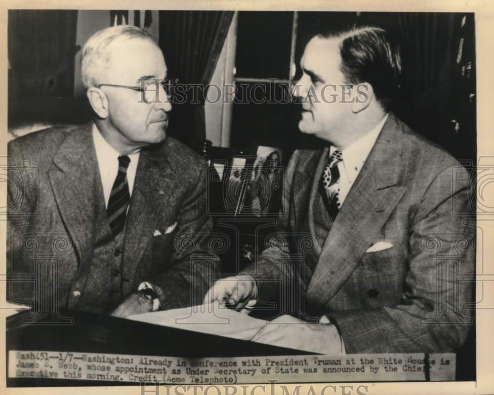 1949 Press Photo President Truman and James E. Webb, Undersecretary of State- Historic Images