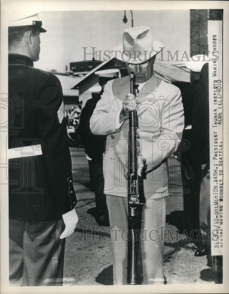 1948 Press Photo President Truman Inspects Marine Troops en Route to Seattle- Historic Images