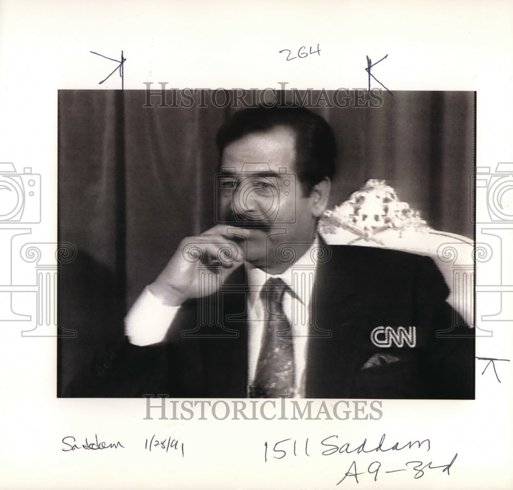 1991 Press Photo Saddam Hussein On Televised CNN Interview - ora40479 - Historic Images