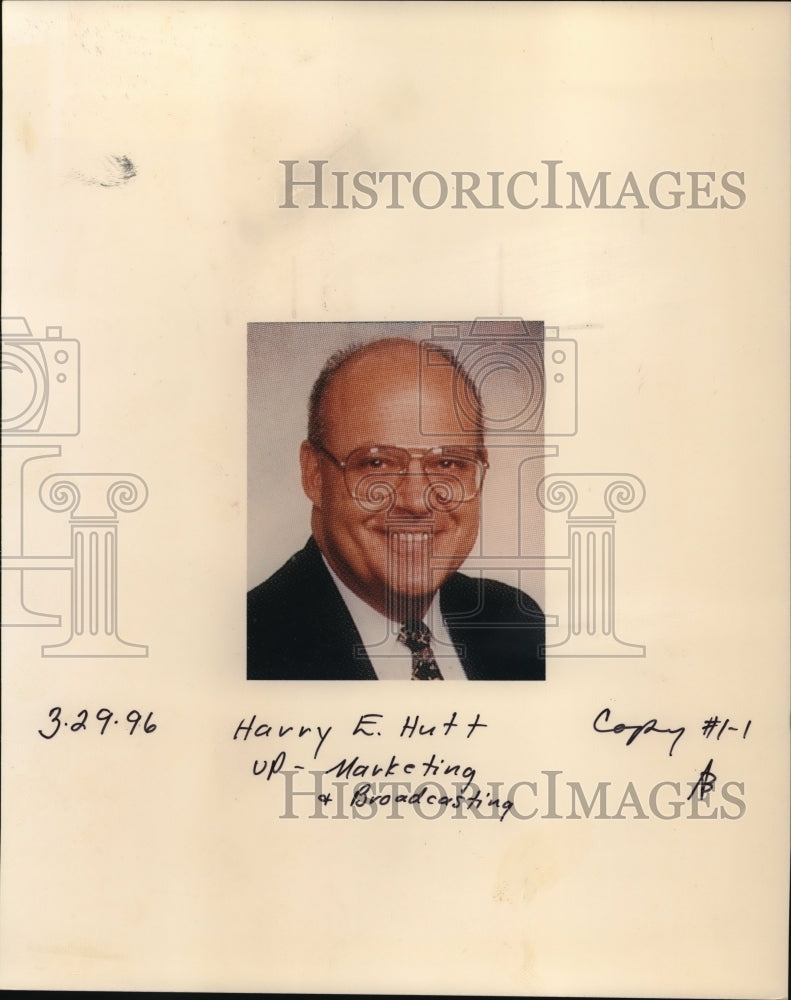 1996 Press Photo Harry E. Hutt, Vice President of Marketing & Broadcasting. - Historic Images
