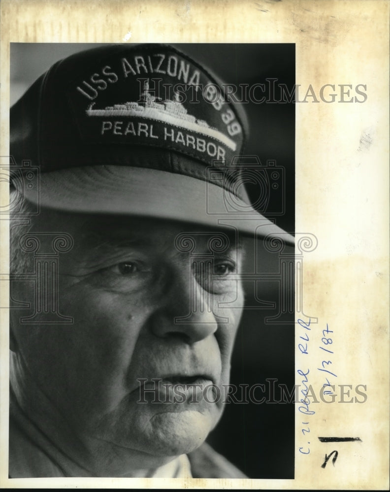 1987 Press Photo Stan mode Survivor Battleship USS Arizona bombed - ora64688 - Historic Images