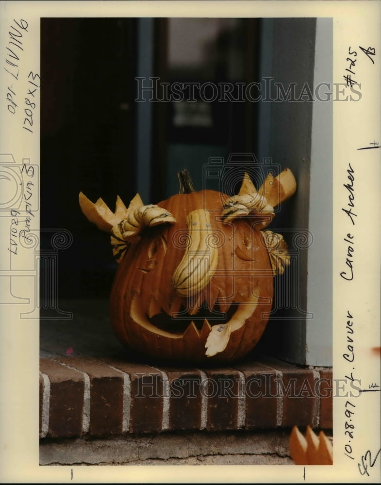 1997 Press Photo A decorative pumpkin by carver Carole Archer - orb42176 - Historic Images