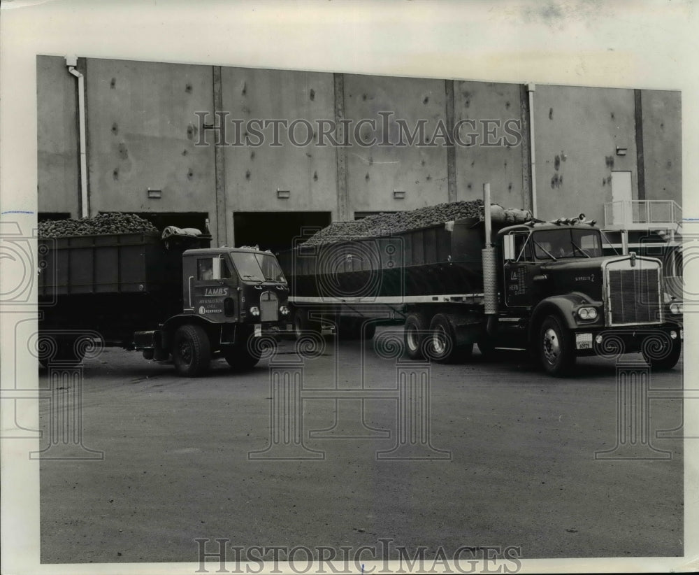 1973 Press Photo Hermiston processing truckloads of potato waits for unloading - Historic Images