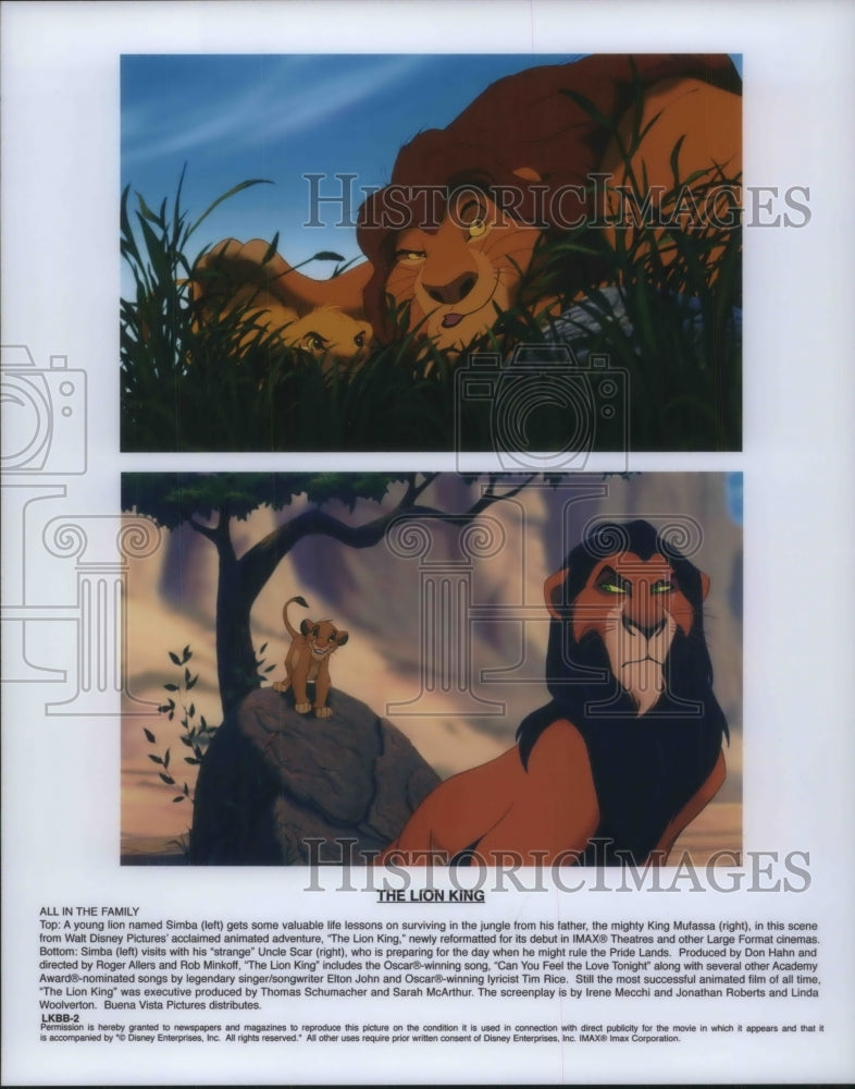 1994 Press Photo Simba, Uncle Scar and Mufassa in The Lion King - Historic Images