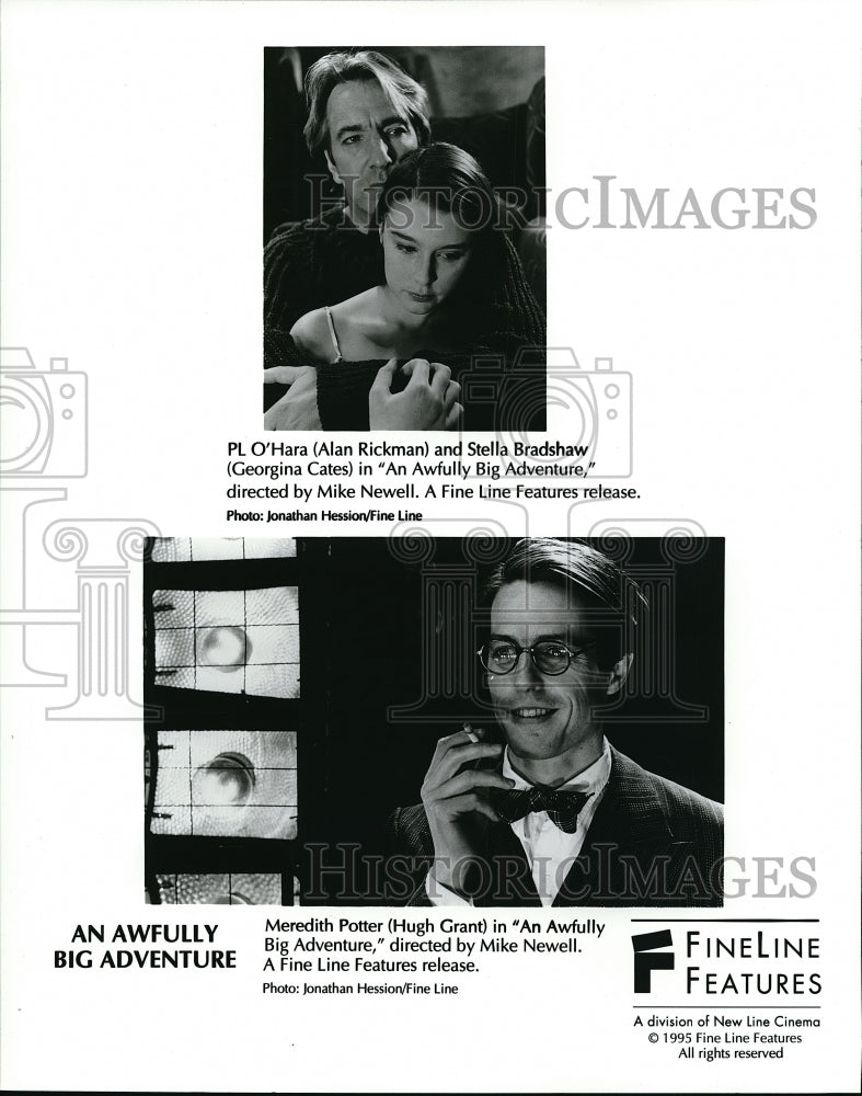 1995 Press Photo Hugh Grant, Rickman, Georgina Cates in An Awfully Big Adventure - Historic Images