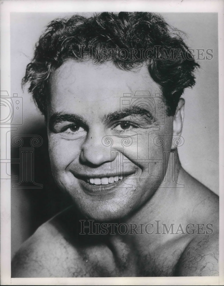1949 Press Photo Tony Bosnich San Francisco Heavyweight Boxer Joe Kahut Fight - Historic Images