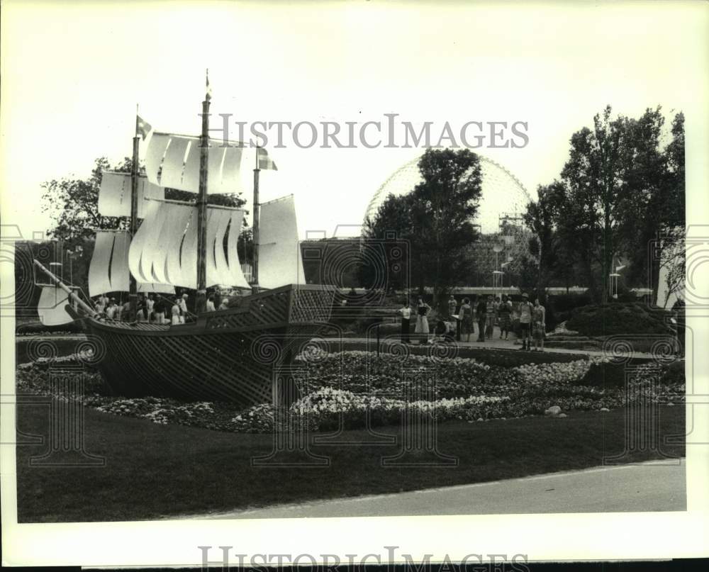 Press Photo Don de Dieu ship at Montreal's Floralies expo, Montreal, Canada - Historic Images