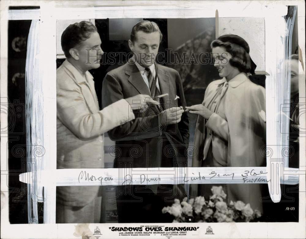 1938 Press Photo Ralph Morgan, James Dunn, Linda Gray in "Shadows Over Shanghai" - Historic Images