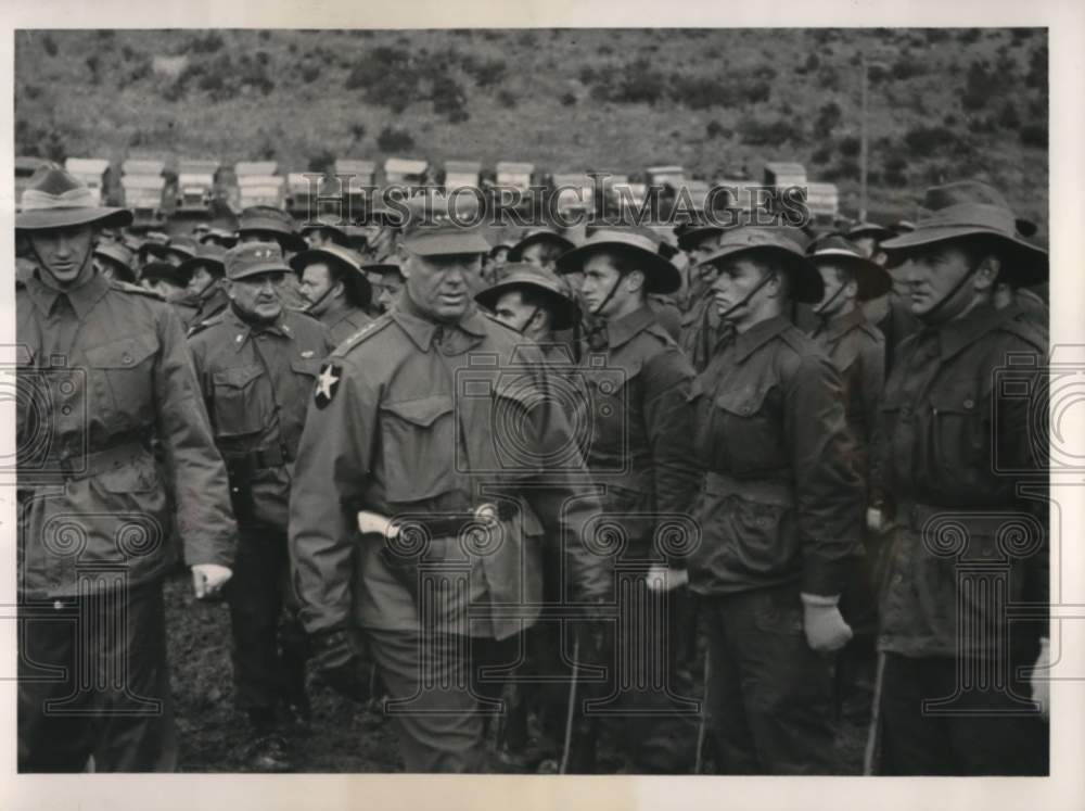 1951 James A Van Fleet inspects troops before Presidential Citation-Historic Images