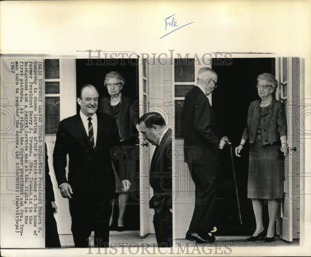1967 Press Photo Vice President Hubert H Humphrey visits Harry S Truman&#39;s home- Historic Images