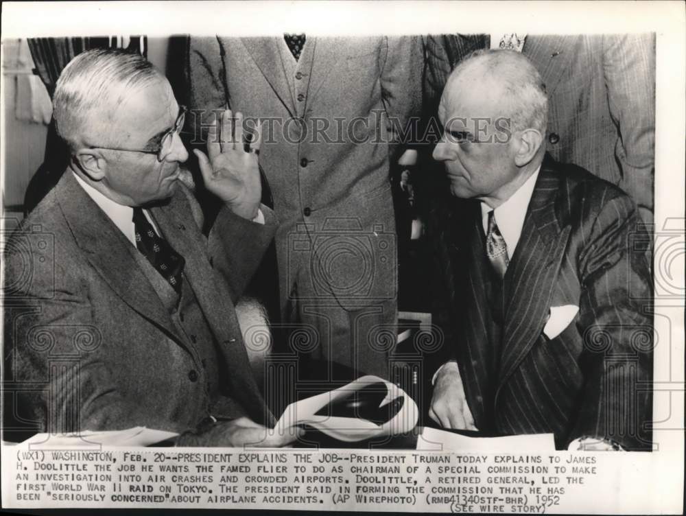 1952 Press Photo President Harry Truman &amp; General James Doolittle in Washington- Historic Images