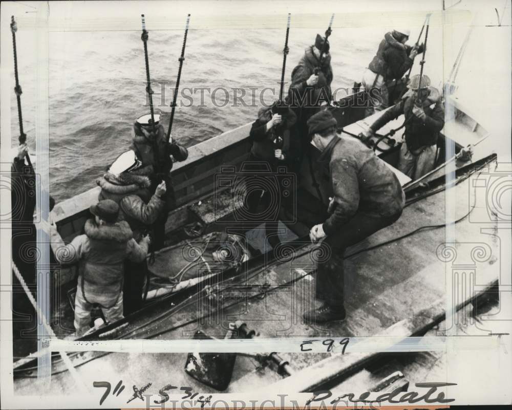 1965 Press Photo US Coast Guard brings Russian seaman Alex Babanin to AK dock - Historic Images