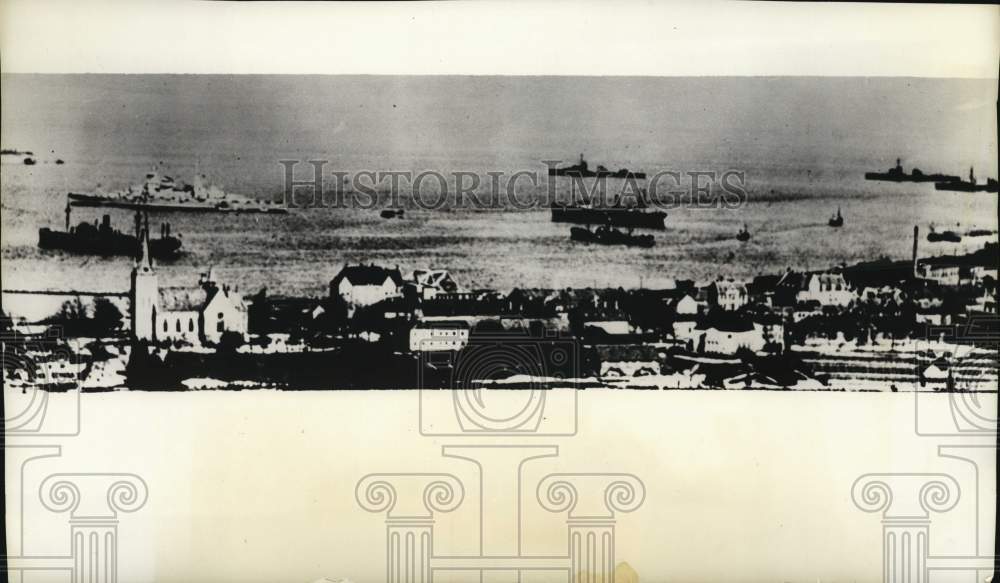 1940 Press Photo German war &amp; supply ships near Norwegian port during WWII - Historic Images