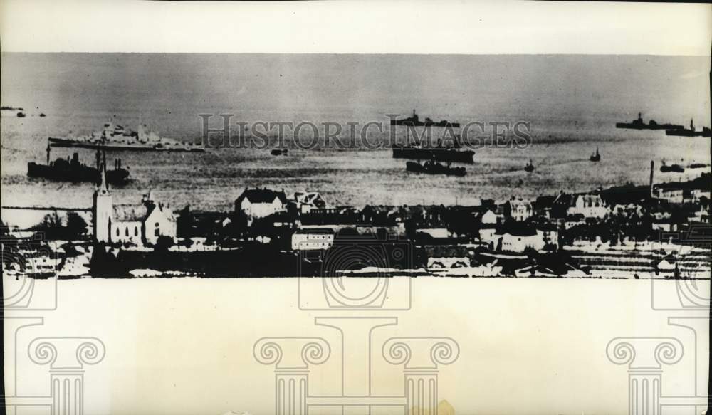 1940 Press Photo German war & supply ships near Norwegian port during WWII - Historic Images