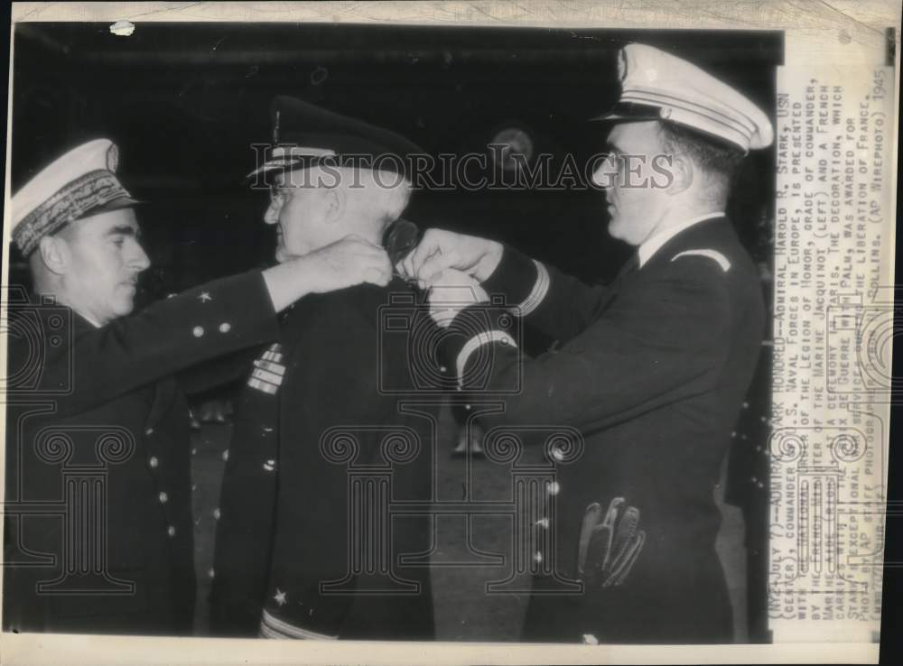 1945 Press Photo French Minister Jacquinot, Harold Stark &amp; French aide in Paris- Historic Images