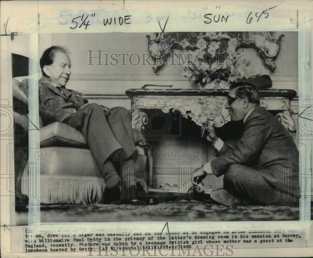 1963 Aristotle Onassis engaged Paul Getty in a chit chat, England-Historic Images