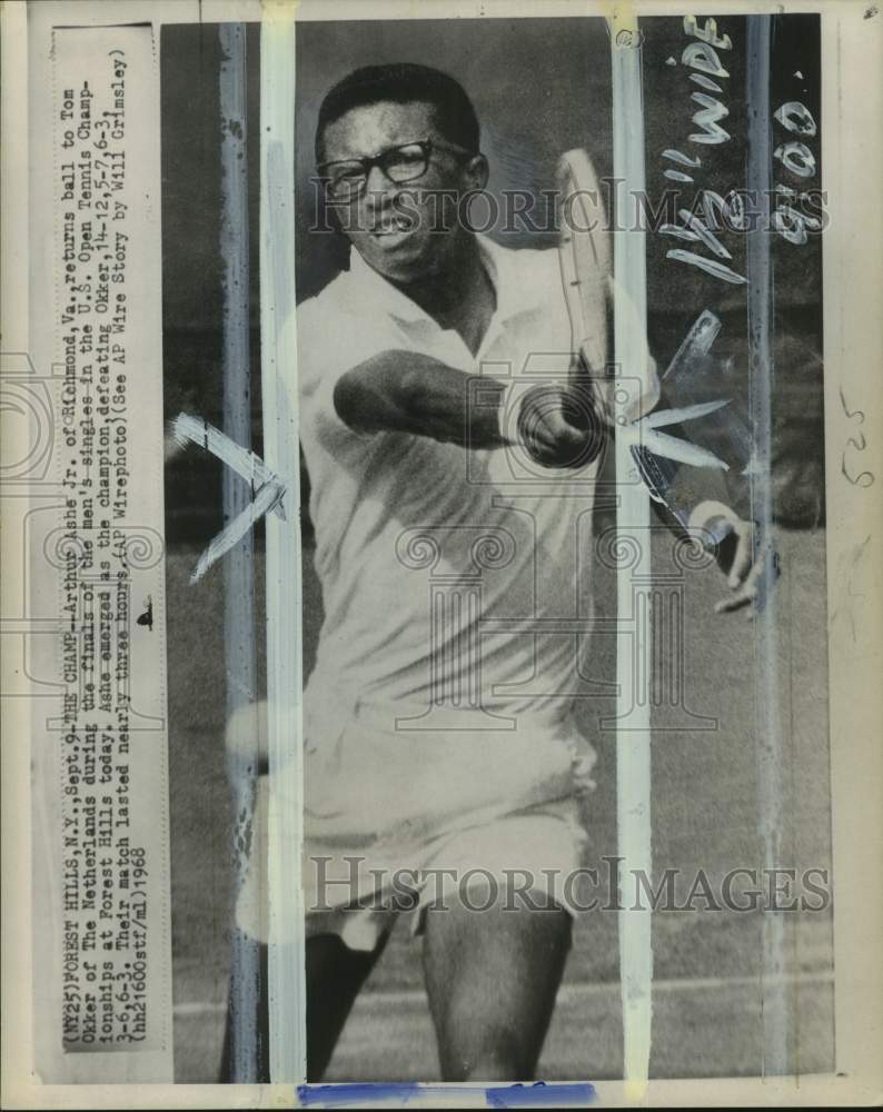 1968 Press Photo Tennis player Arthur Ashe at Open tennis Championships, NY - Historic Images