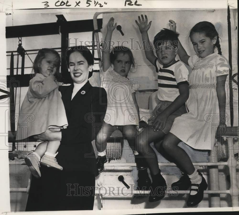 1952 Charlie Chaplin's wife & children aboard ship to Europe, NY-Historic Images
