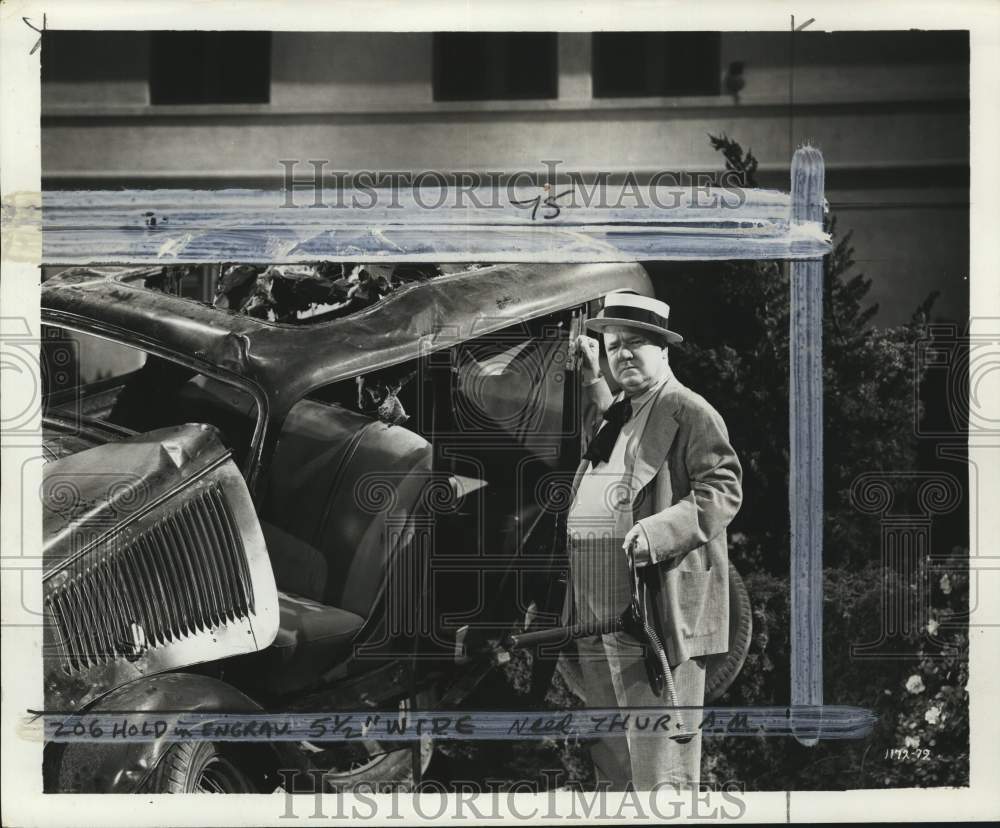 1967 Actor W.C. Fields holds steering wheel from a broken car-Historic Images
