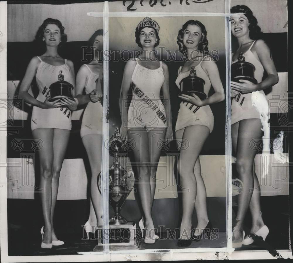 1957 Miss United States Leona Gage &amp; runner-ups hold their trophies-Historic Images