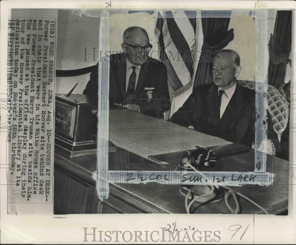 1962 Ex-Presidents Herbert Hoover &amp; Harry Truman sit at White House-Historic Images
