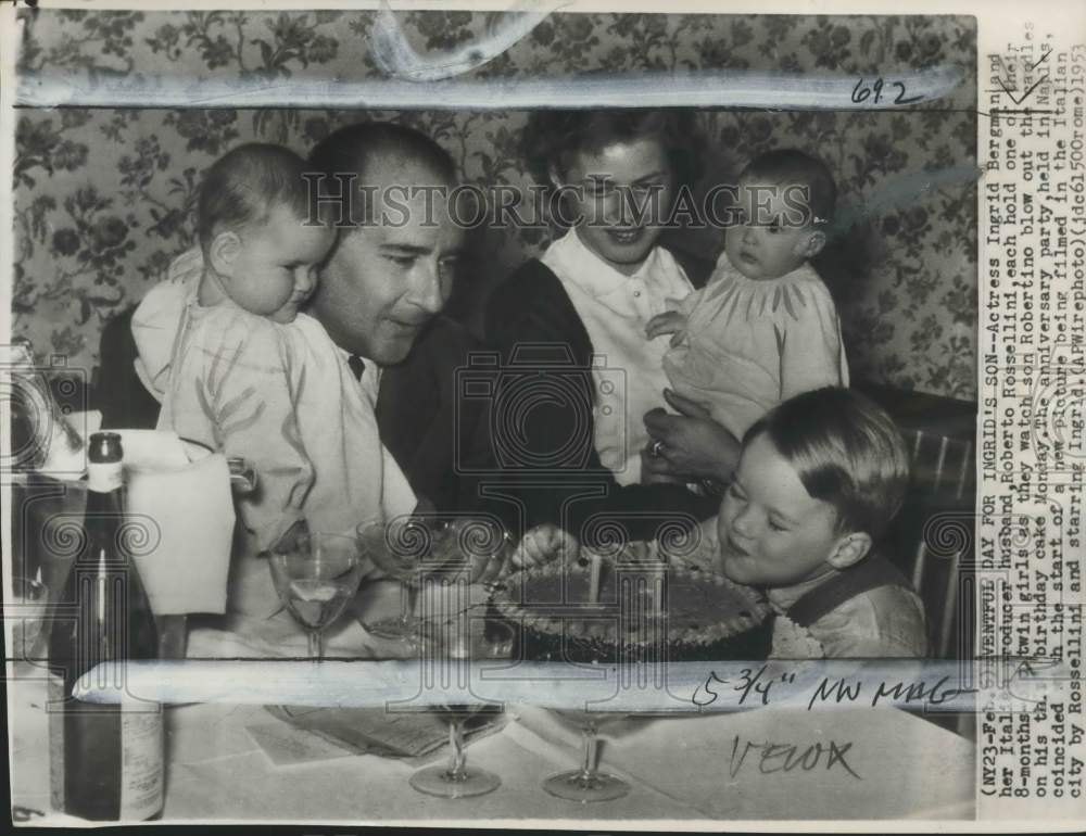 1953 Actress Ingrid Bergman & family in son's birthday, Italy - Historic Images