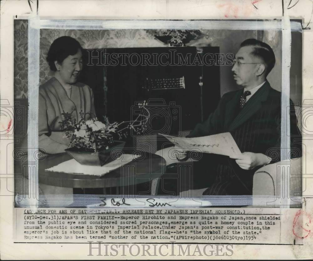 1954 Japan&#39;s Emperor Hirohito &amp; Empress Nagako in Imperial Palace-Historic Images