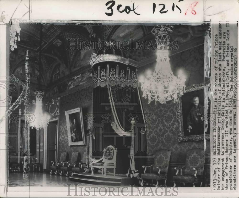 1956 The majestic throne of the ruling Prince Rainier III of Monaco-Historic Images