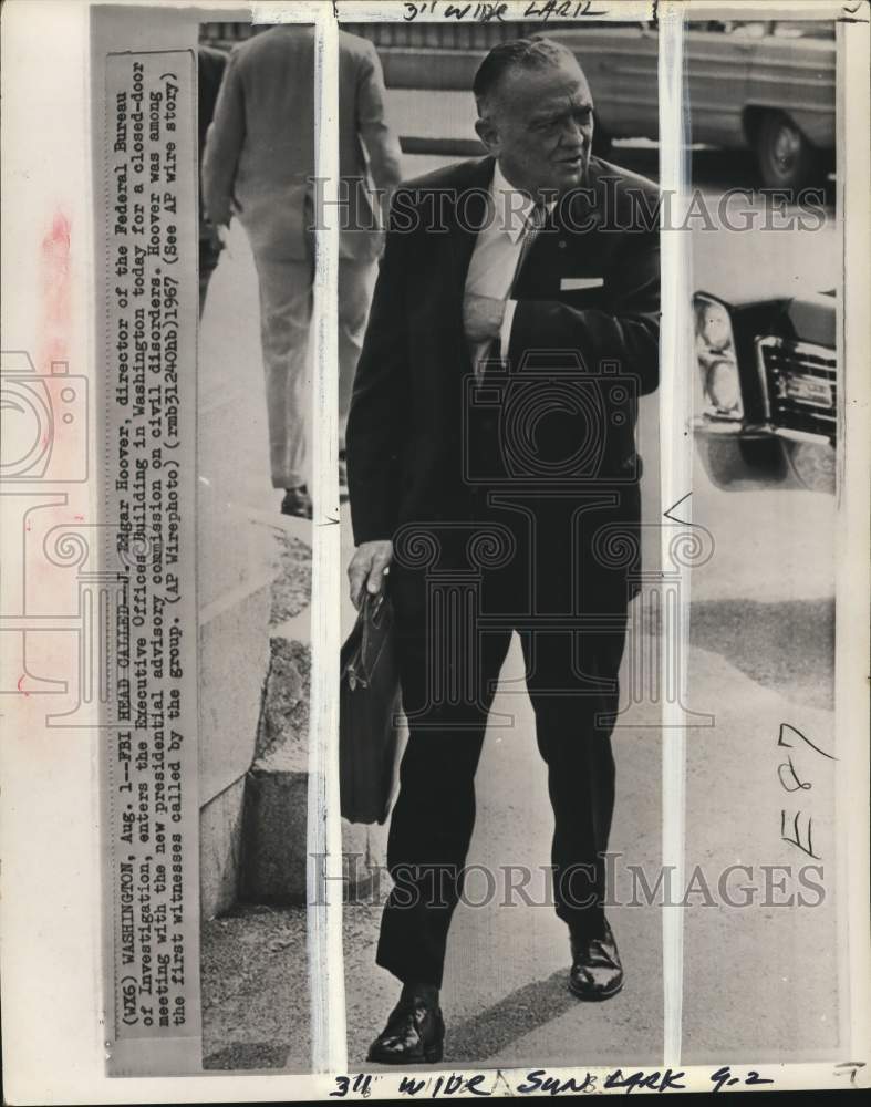 1967 FBI dir John Edgar Hoover carries briefcase while walking, WA-Historic Images