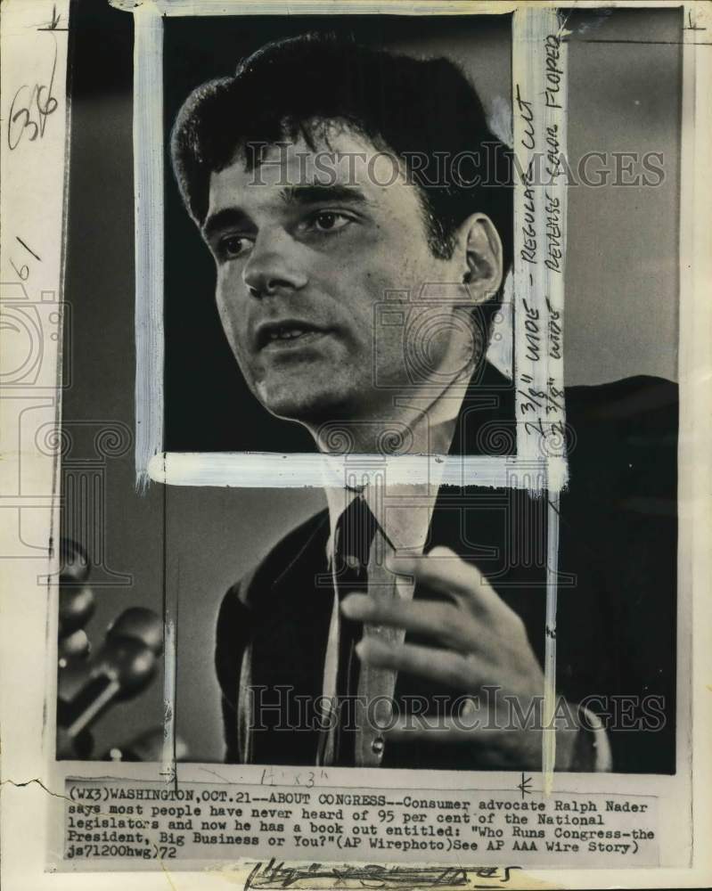 1972 Press Photo Consumer Advocate Ralph Nader At Press Conference, WA- Historic Images