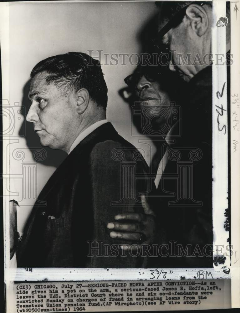 1964 Press Photo Teamsters Official James Hoffa &amp; Others After Conviction, IL- Historic Images